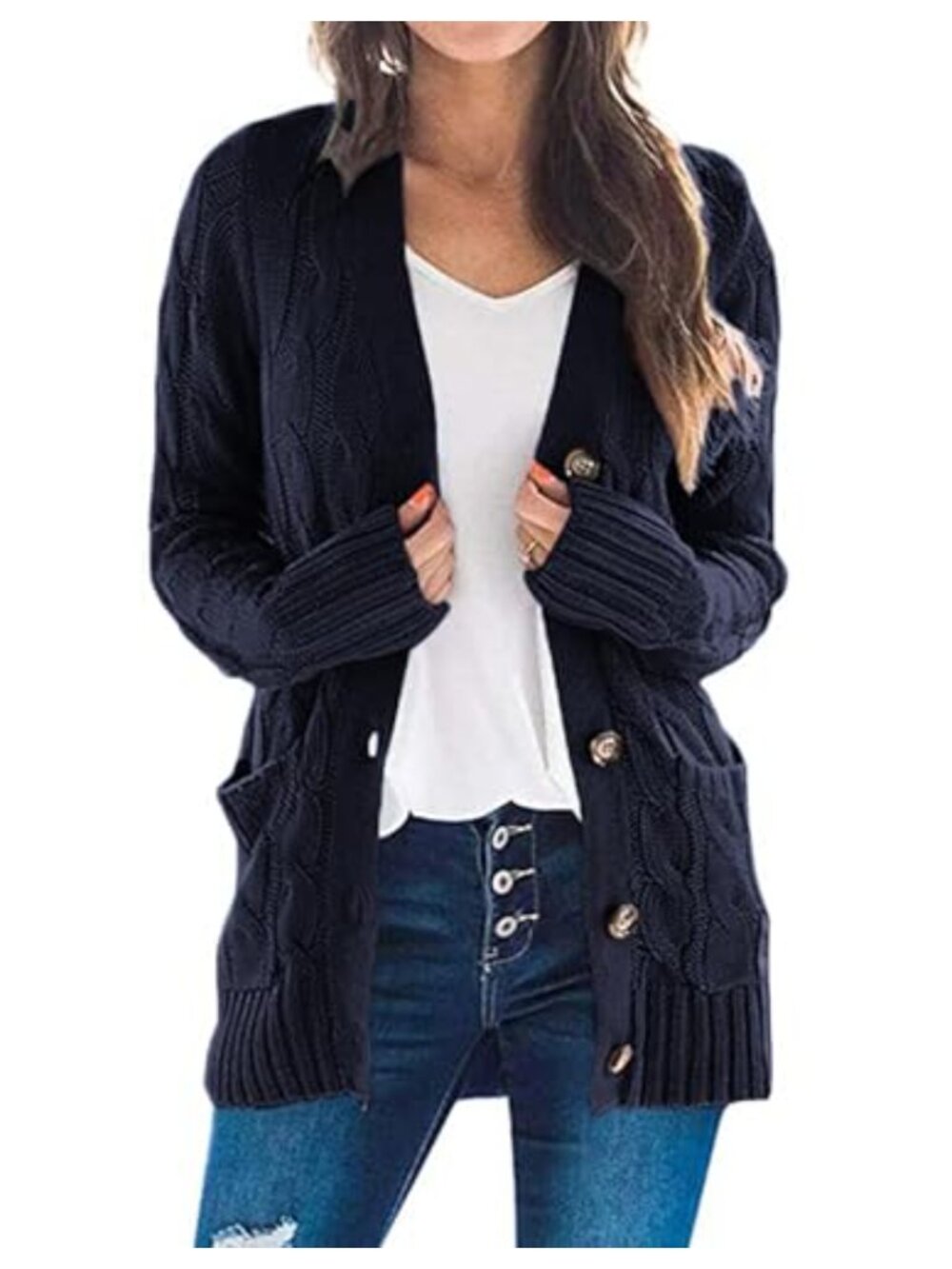 Cable Knit Cardigan Sweater Women Button Down Loose Fit Fall